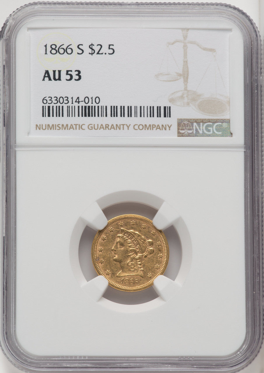 1866-S $2.50 Liberty Quarter Eagle NGC AU53