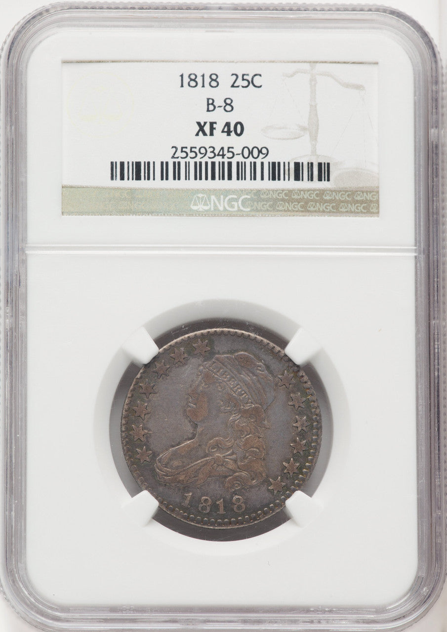 1818 25C B-8 Bust Quarter NGC XF40