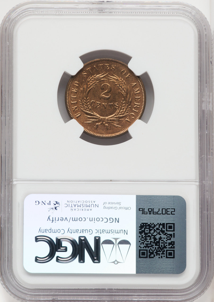 1865 2C RD Two Cent Pieces NGC MS66