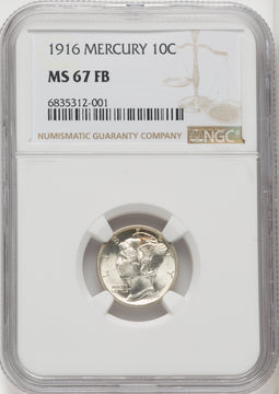 1916 10C Mercury FB Mercury Dime NGC MS67