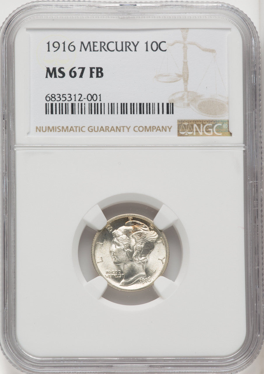 1916 10C Mercury FB Mercury Dime NGC MS67