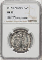1917-D 50C OBVERSE Walking Liberty Half Dollar NGC MS63