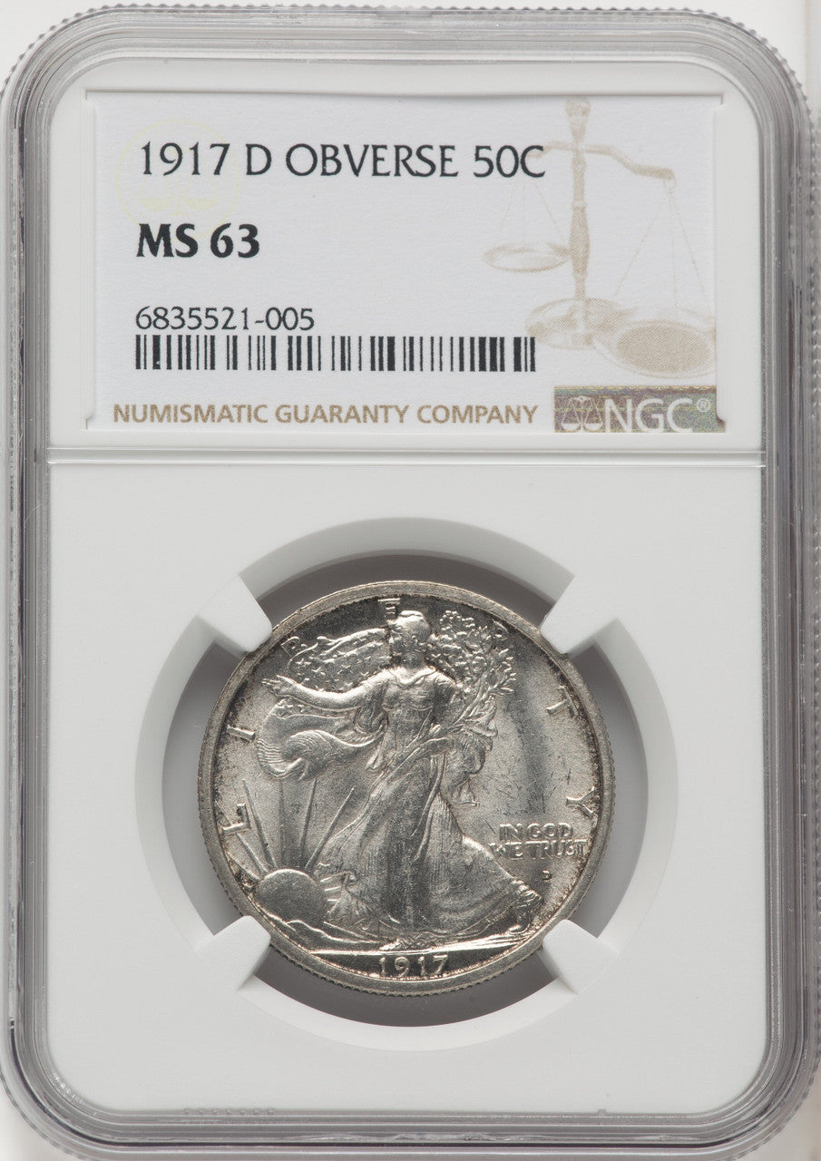 1917-D 50C OBVERSE Walking Liberty Half Dollar NGC MS63
