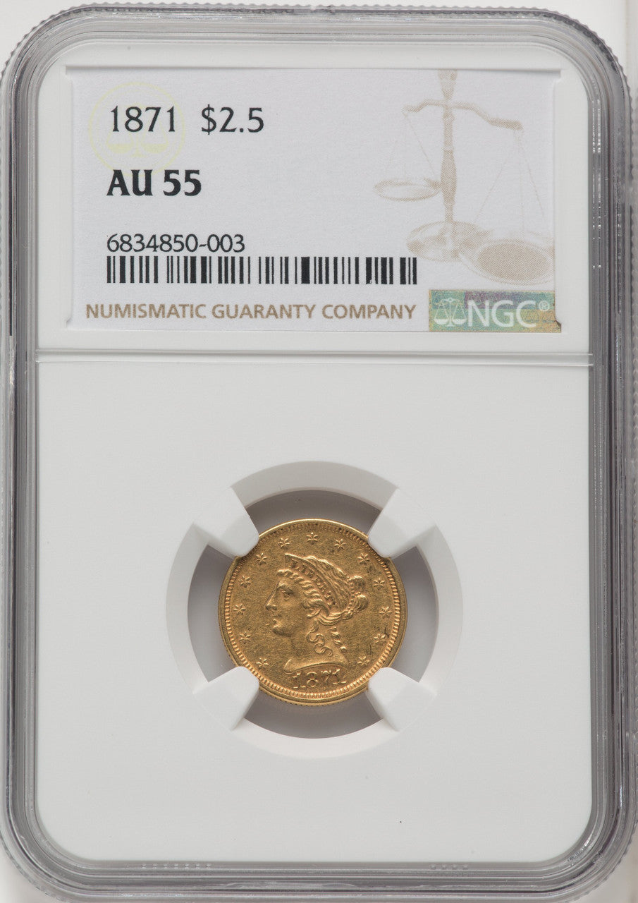 1871 $2.50 Liberty Quarter Eagle NGC AU55