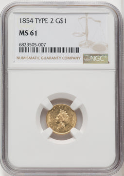 1854 G$1 Type Two Gold Dollar NGC MS61 (763875059)