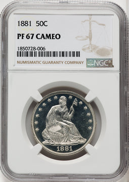 1881 50C CA Proof Seated Half Dollar NGC PR67