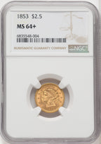 1853 $2.50 Liberty Quarter Eagle NGC MS64+