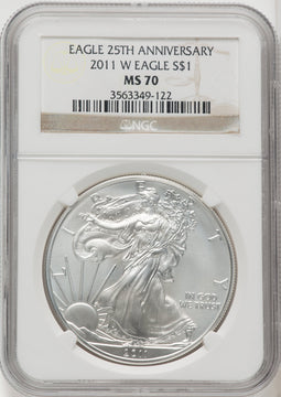 2011-W S$1 Silver Eagle Burnished Brown Label NGC MS70