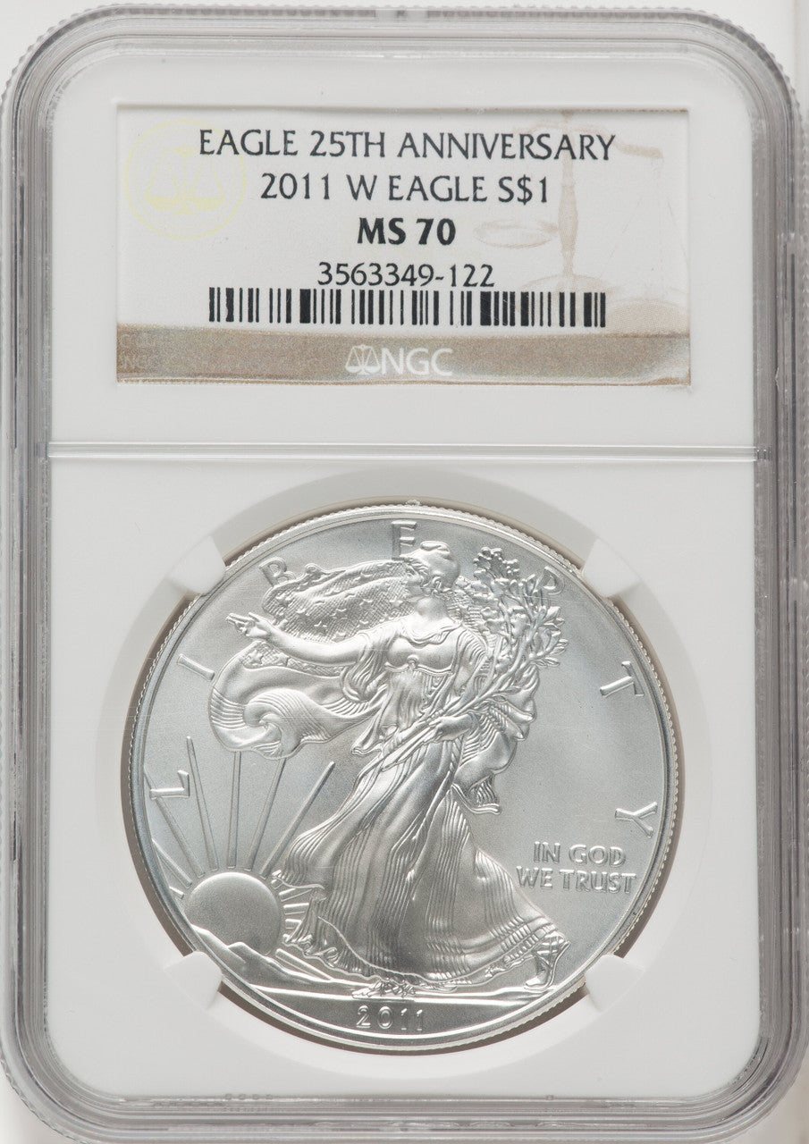 2011-W S$1 Silver Eagle Burnished Brown Label NGC MS70