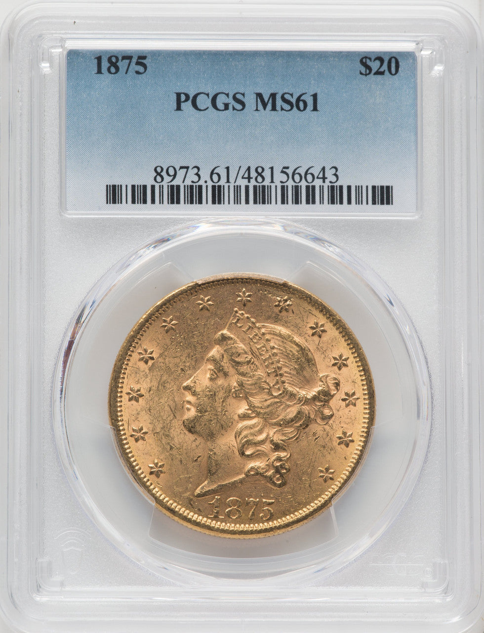 1875 $20 Liberty Double Eagle PCGS MS61