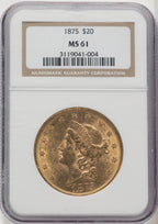 1875 $20 Liberty Double Eagle NGC MS61