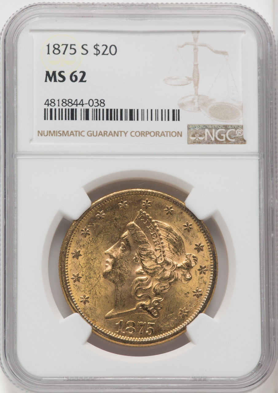 1875-S $20 Liberty Double Eagle NGC MS62