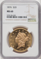 1876 $20 Liberty Double Eagle NGC MS60