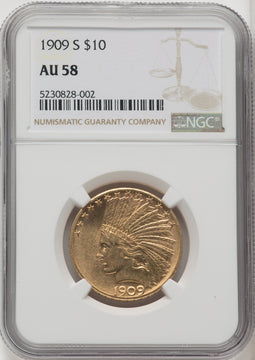 1909-S $10 Indian Eagle NGC AU58