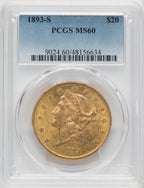 1893-S $20 Liberty Double Eagle PCGS MS60
