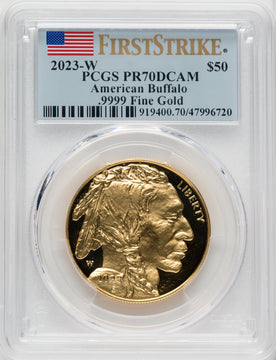 2023-W G$50 Gold Buffalo First Strike DCAM FS Flag PCGS PR70