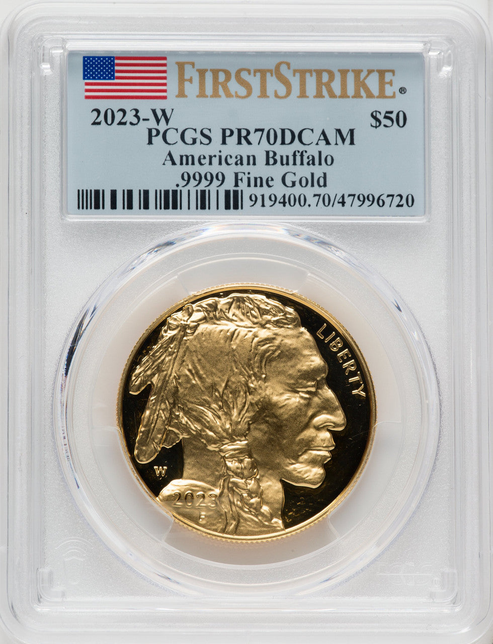 2023-W G$50 Gold Buffalo First Strike DCAM FS Flag PCGS PR70