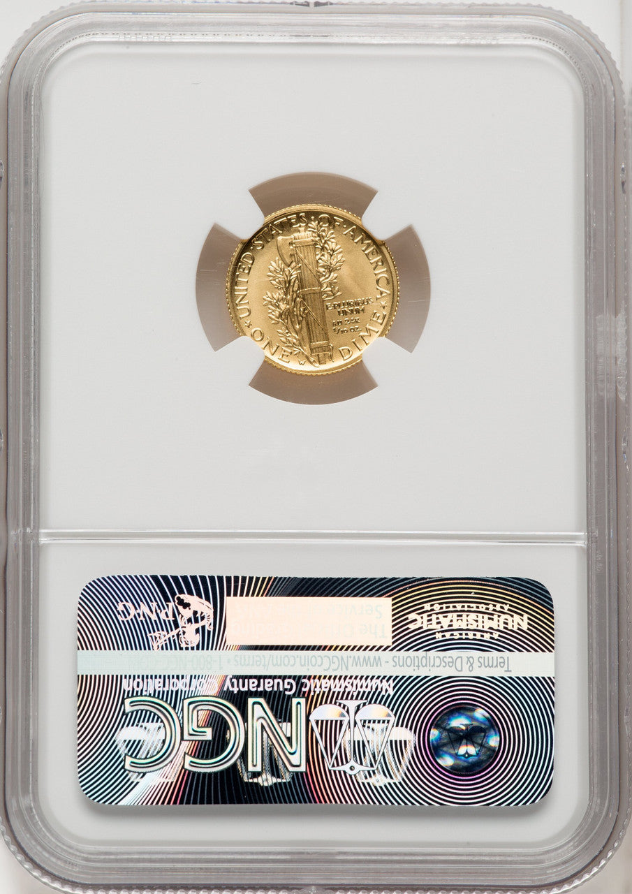 2016-W 10C Mercury Dime Gold 100th Anniversary First Strike Miles Standish NGC MS70