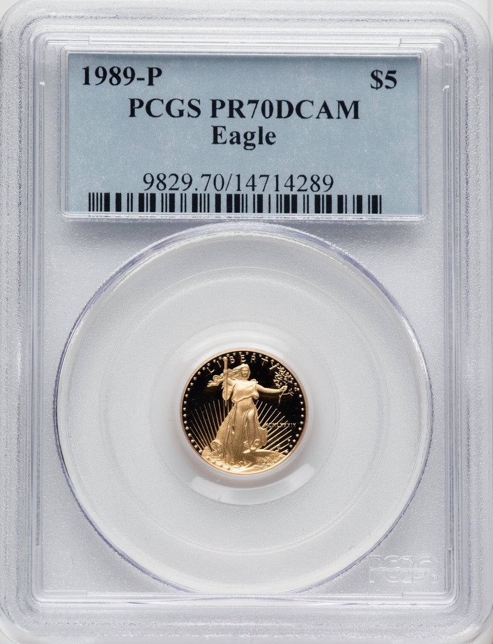 1989-P $5 Tenth-Ounce Gold Eagle Blue Gradient PCGS PR70