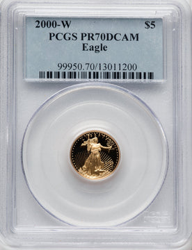 2000-W $5 Tenth-Ounce Gold Eagle Blue Gradient PCGS PR70