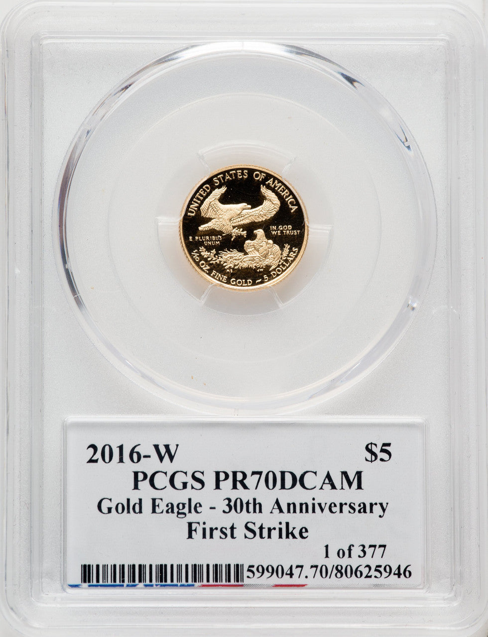 2016-W $5 Tenth-Ounce Gold Eagle 30th Anniversary First Strike Moy Signature PCGS PR70