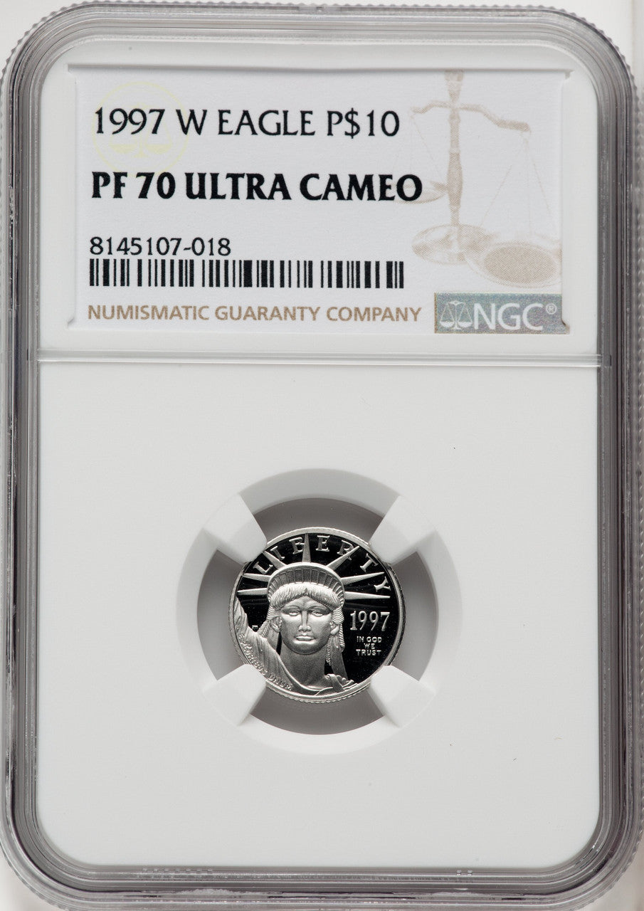 1997-W $10 Tenth-Ounce Platinum Brown Label NGC PF70 (766718039)