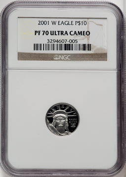 2001-W $10 Tenth-Ounce Platinum Brown Label NGC PF70