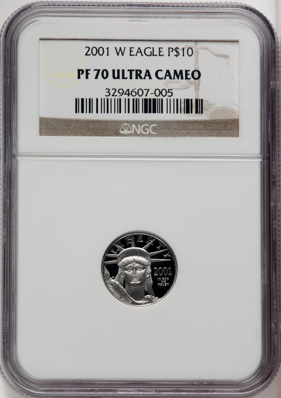 2001-W $10 Tenth-Ounce Platinum Brown Label NGC PF70