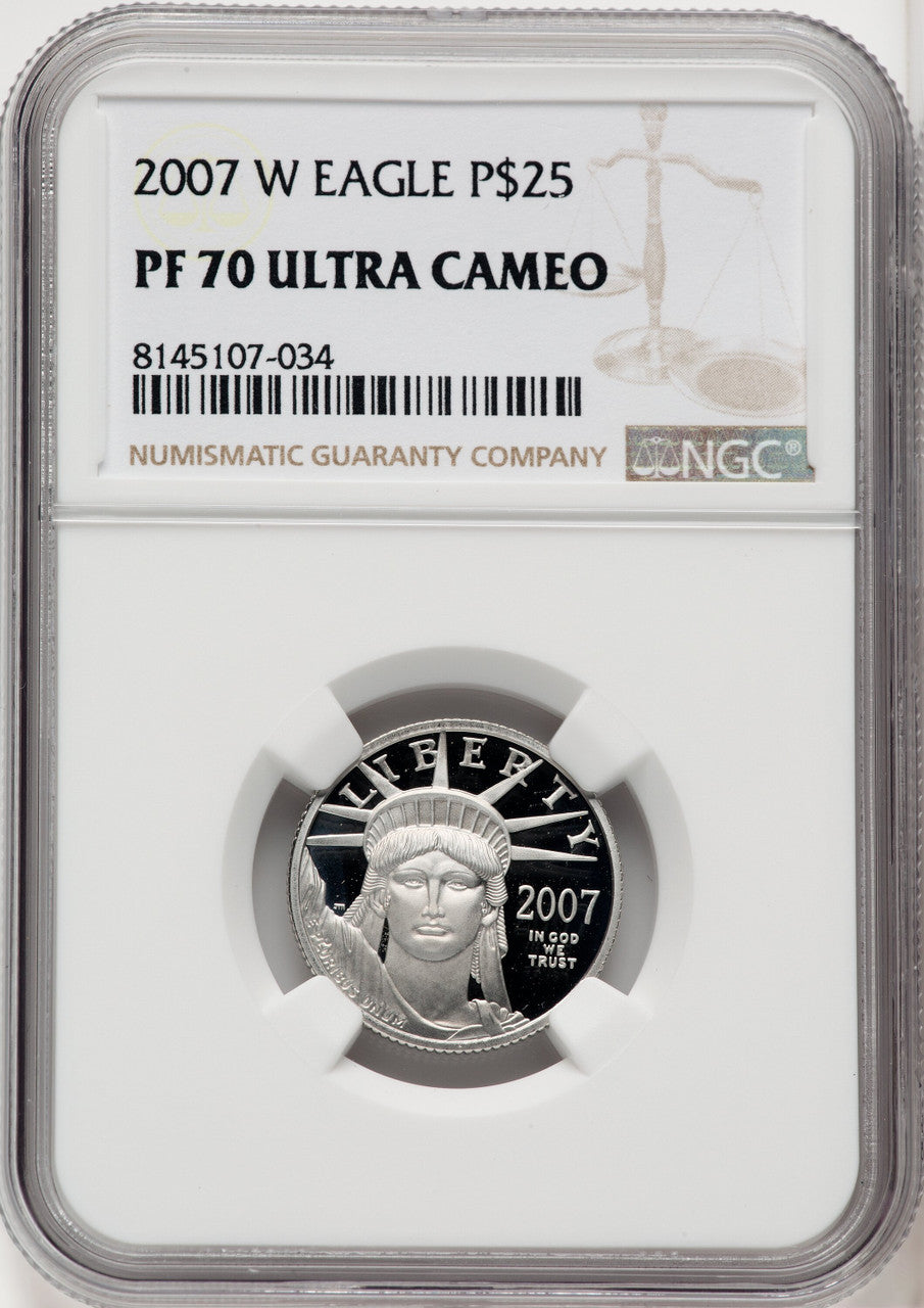 2007-W $25 Quarter-Ounce Platinum Eagle Statue of Liberty Brown Label NGC PF70