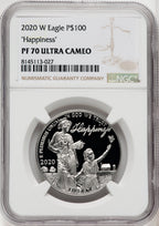 2020-W $100 One Ounce Platinum Eagle Happiness PRDC Brown Label NGC PF70