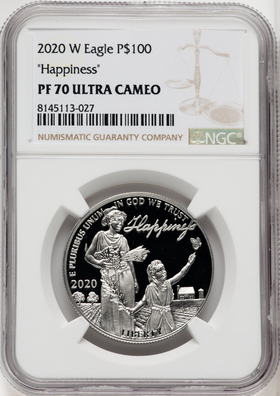 2020-W $100 One Ounce Platinum Eagle Happiness PRDC Brown Label NGC PF70