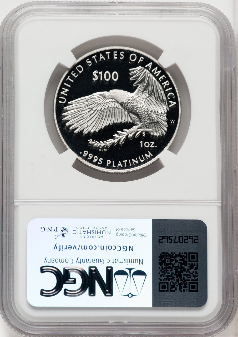 2020-W $100 One Ounce Platinum Eagle Happiness PRDC Brown Label NGC PF70