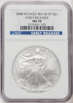 2008-W Silver Eagle Reverse of 2007 NGC MS70