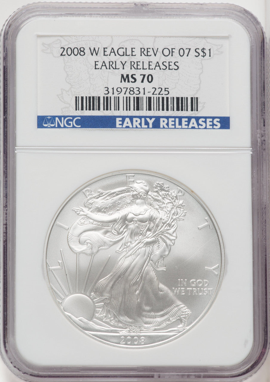 2008-W Silver Eagle Reverse of 2007 NGC MS70