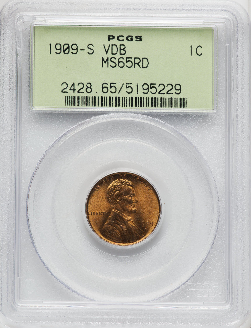1909-S 1C VDB RD Lincoln Cent PCGS MS65