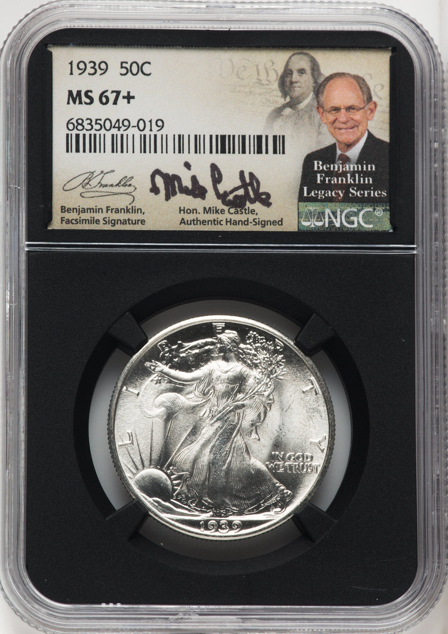 1939 50C Mike Castle Blk Core Franklin Series Walking Liberty Half Dollar NGC MS67+ (762048011)