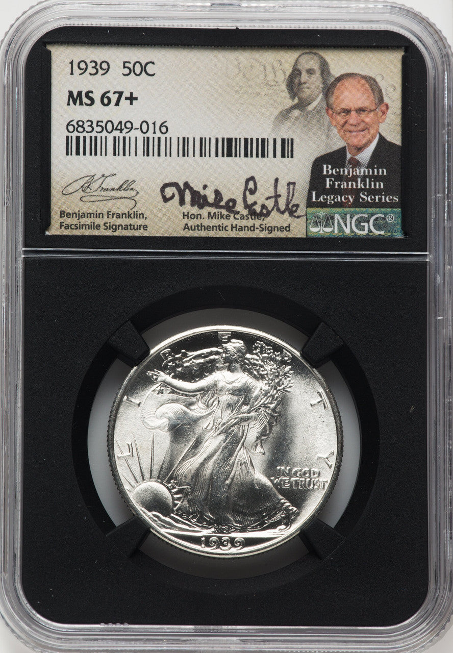 1939 50C Mike Castle Blk Core Franklin Series Walking Liberty Half Dollar NGC MS67+ (762048014)