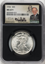 1936 50C Mike Castle Blk Core Franklin Series Walking Liberty Half Dollar NGC MS67+