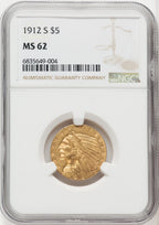 1912-S $5 Indian Half Eagle NGC MS62 (766550004)