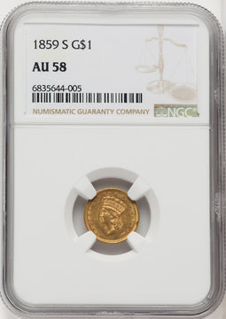 1859-S G$1 Gold Dollar NGC AU58