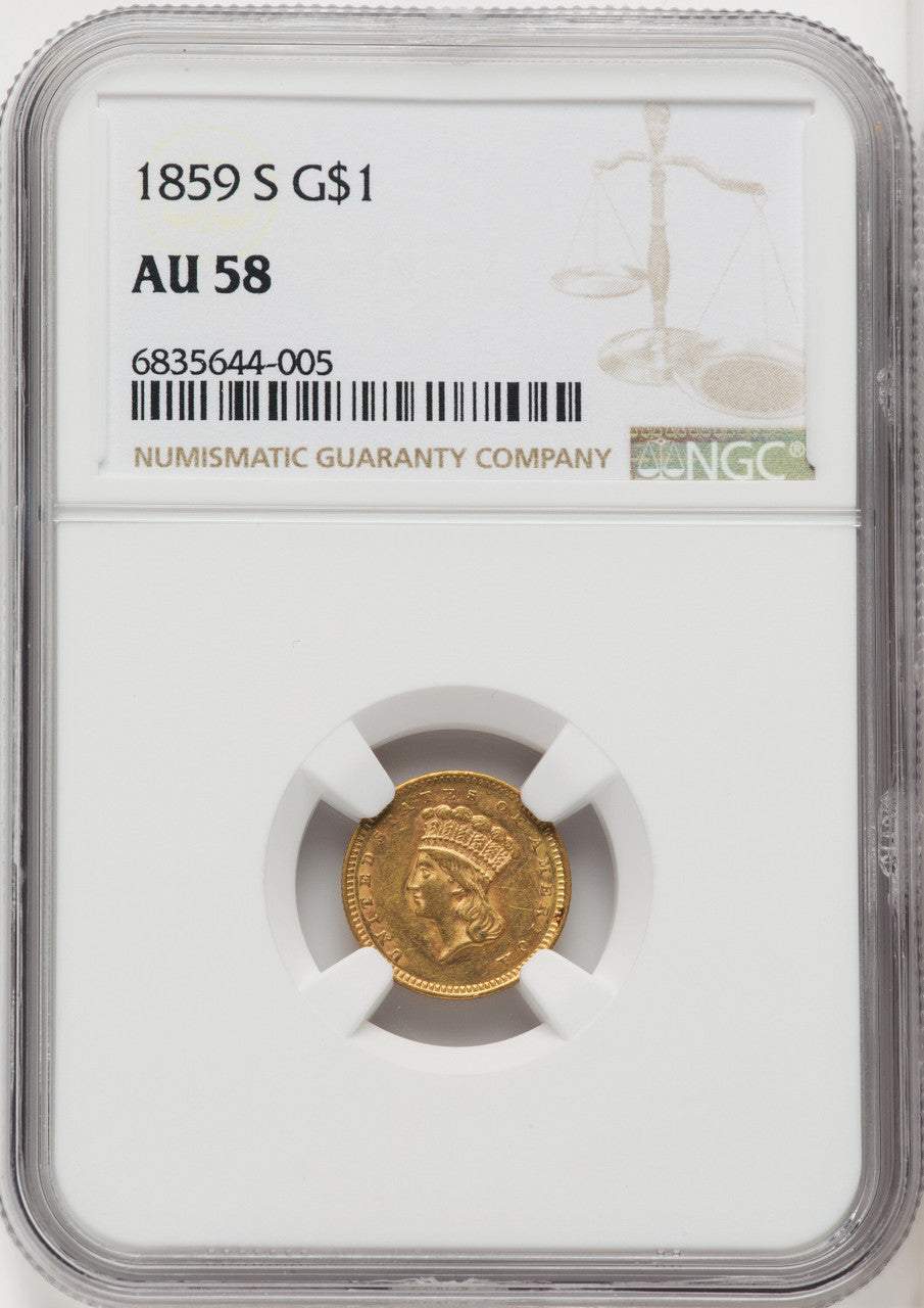 1859-S G$1 Gold Dollar NGC AU58