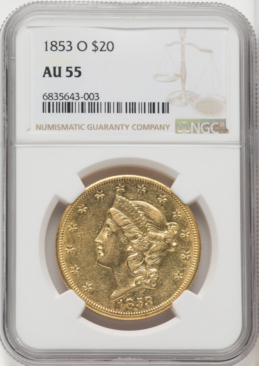 1853-O $20 Liberty Double Eagle NGC AU55 (765816028)
