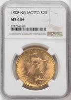 1908 $20 NO MOTTO Saint-Gaudens Double Eagle NGC MS66+ (767915002)