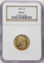 1836 $5 Classic Half Eagle NGC MS61