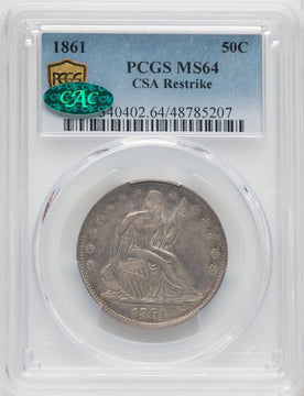 1861 50C Restrike CAC Confederate States of America PCGS MS64