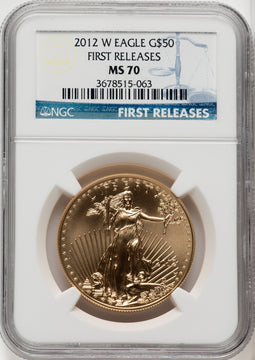 2012-W $50 One Ounce Gold Eagle First Strike FR Blue NGC MS70