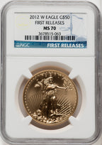 2012-W $50 One Ounce Gold Eagle First Strike FR Blue NGC MS70