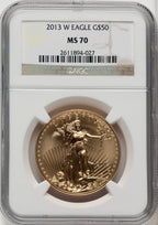 2013-W $50 One-Ounce Gold Eagle Brown Label NGC MS70