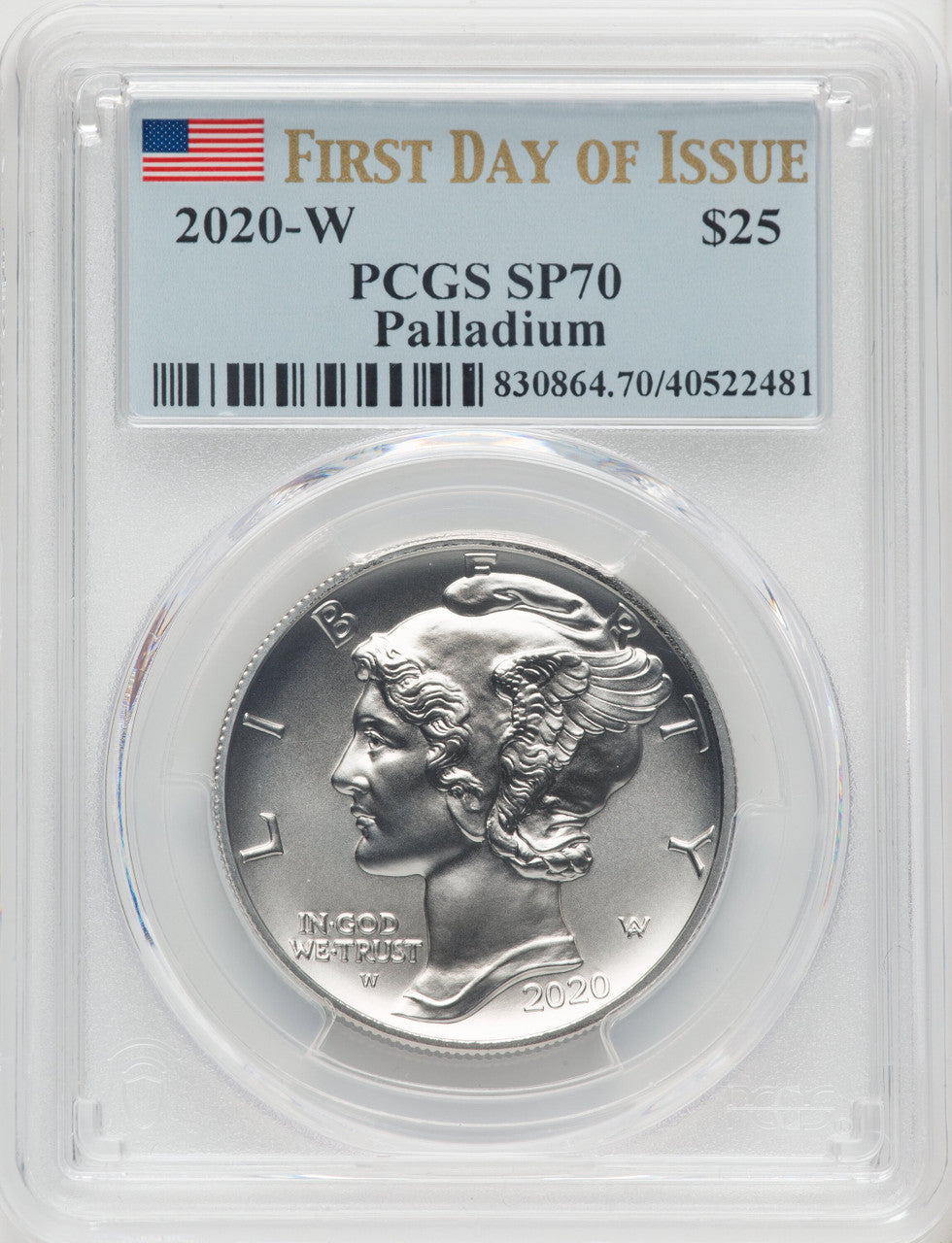2020-W $25 Palladium First Day of Issue FDI Flag PCGS MS70