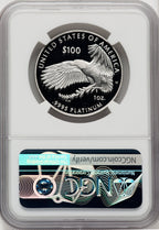 2020-W $100 One Ounce Platinum Eagle Happiness First Strike PRDC ER Miles Standish NGC PF70